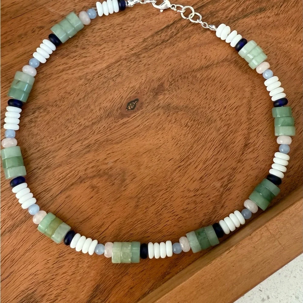 Green Aventurine & Rose Quartz Beaded Choker Necklace - Picture 2 of 7